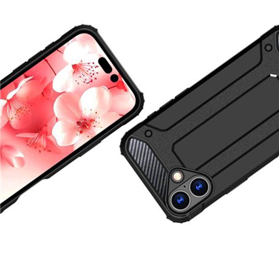 Husa pentru iPhone 16 Pro, SKYDDAR INNOVATION, Hybrid Armor, din Plastic Dur, Margini Cauciucate, Antisoc, Negru, set cu sticker - 1 | YEO
