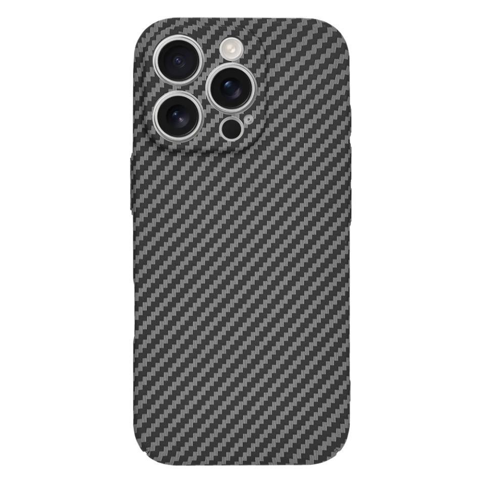 Husa pentru iPhone 16 Pro, SKYDDAR INNOVATION, textura carbon, Carbonite FiberShell, Negru, set cu sticker - 2 | YEO