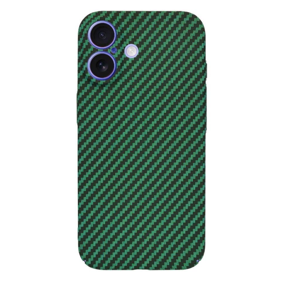 Husa pentru iPhone 16, SKYDDAR INNOVATION, textura carbon, Carbonite FiberShell, Verde, set cu sticker - 2 | YEO