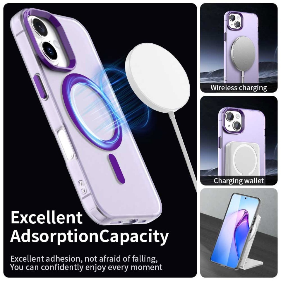 Husa pentru iPhone 16, SKYDDAR INOVATION, CandyCase, Magsafe, set cu sticker, Mov - 2 | YEO
