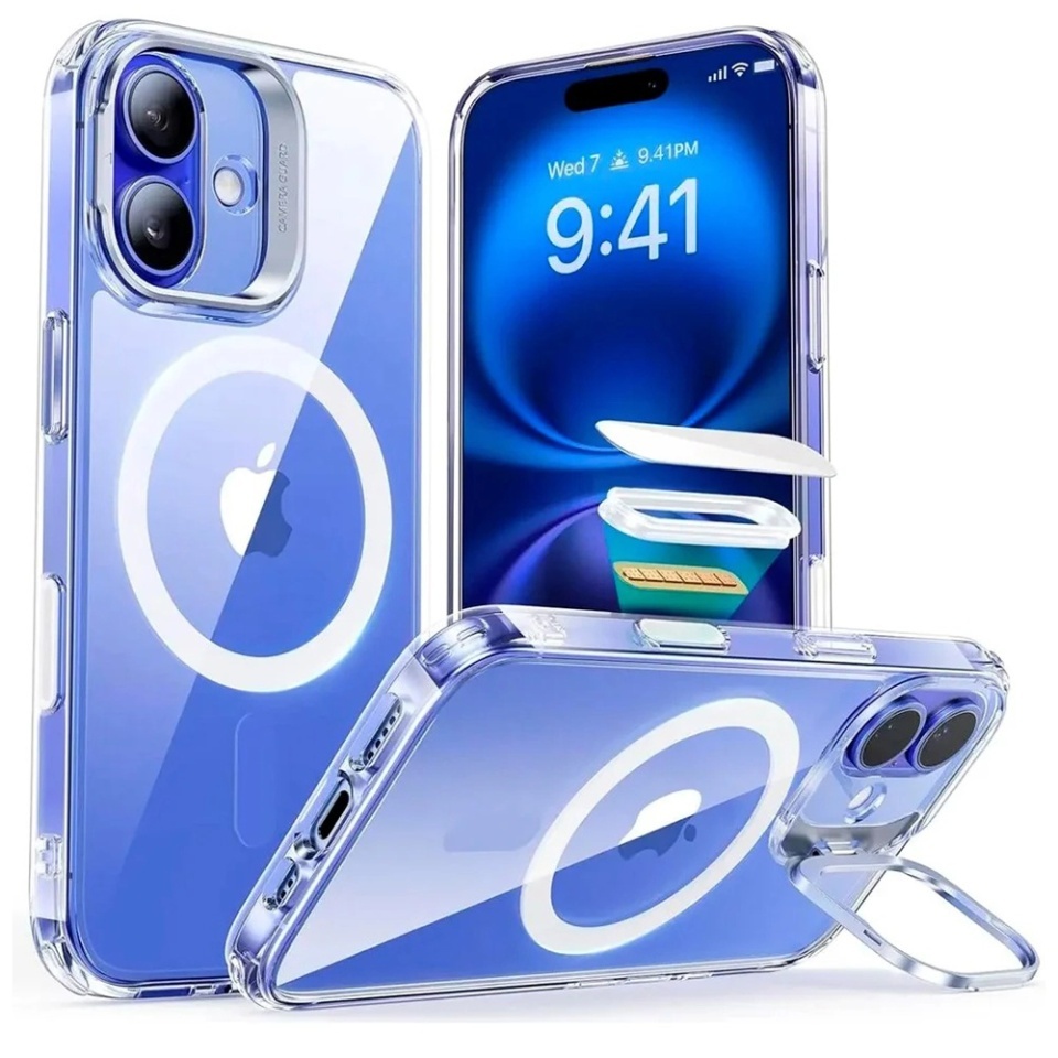 Husa pentru iPhone 16, slim, ESR Classic Hybrid HaloLock Kickstand, Transparenta