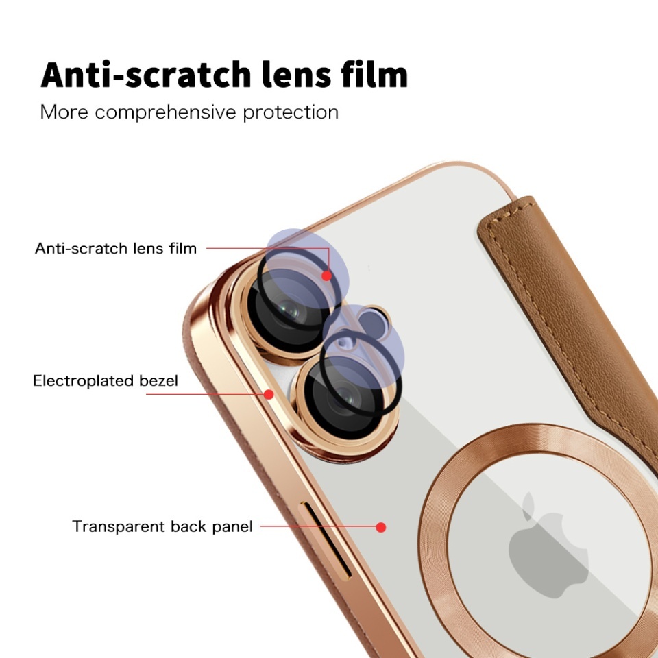 Husa pentru iPhone 16 tip carte, SKYDDAR INOVATION, SmartMag Book, Magsafe, RFiD, Suport Carduri, set cu sticker, Maro - 2 | YEO