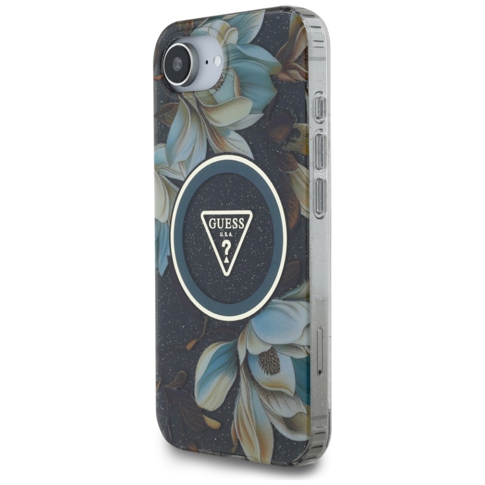 Husa pentru iPhone 16e, IML Flowers with Pearl Strap MagSafe, Guess - Negru - 3 | YEO