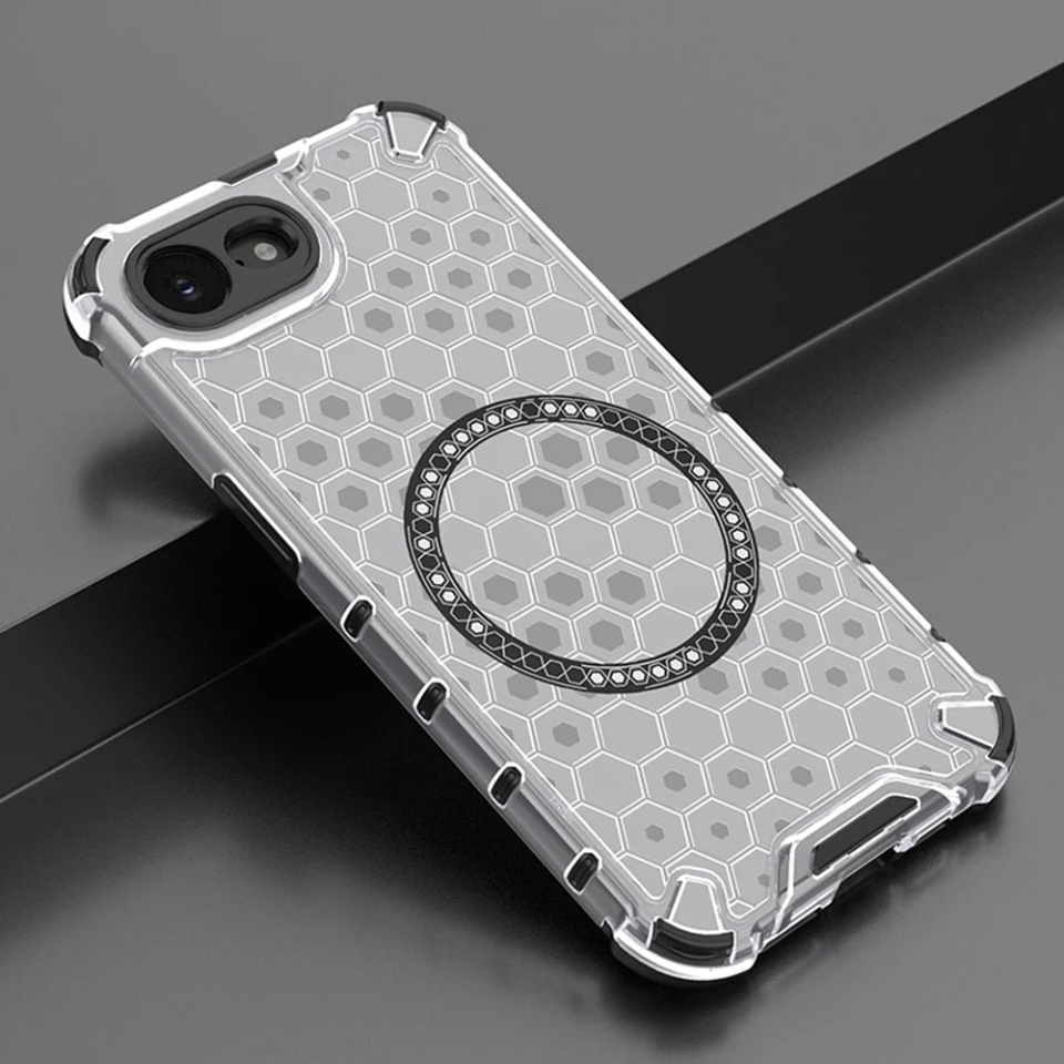 Husa pentru iPhone 16e, SKYDDAR INNOVATION, HoneyComb Shield MagSafe, Alb, set cu sticker - 1 | YEO