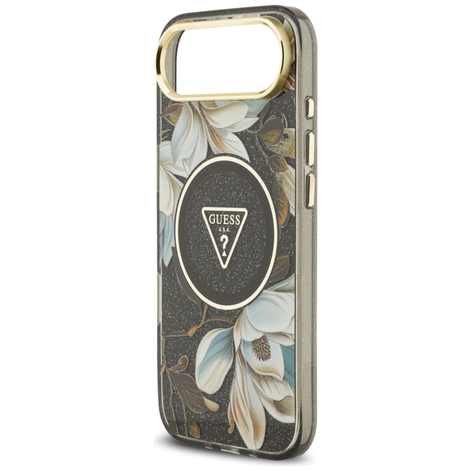Husa pentru iPhone 17 Air, IML Flowers with Pearl Strap MagSafe, Guess - Negru - 3 | YEO