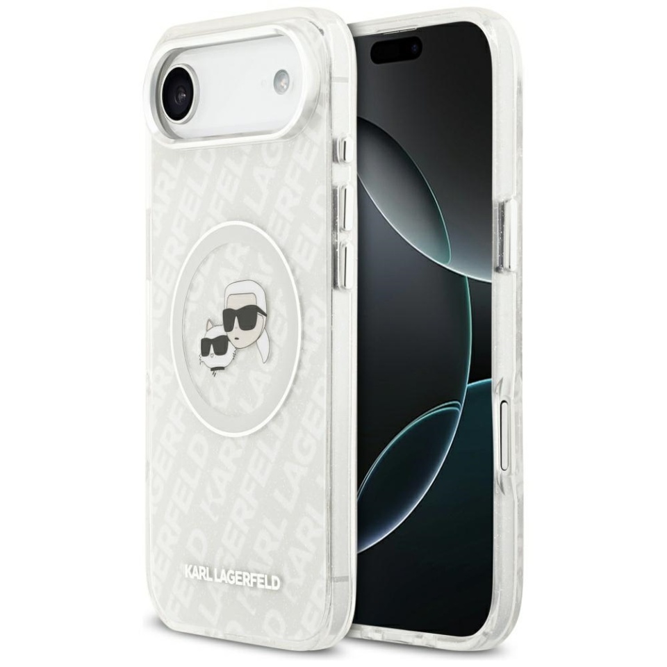 Husa pentru iPhone 17 Air, IML Glitter K&C Heads Logo MagSafe, Clear Mono Karl&Choupette