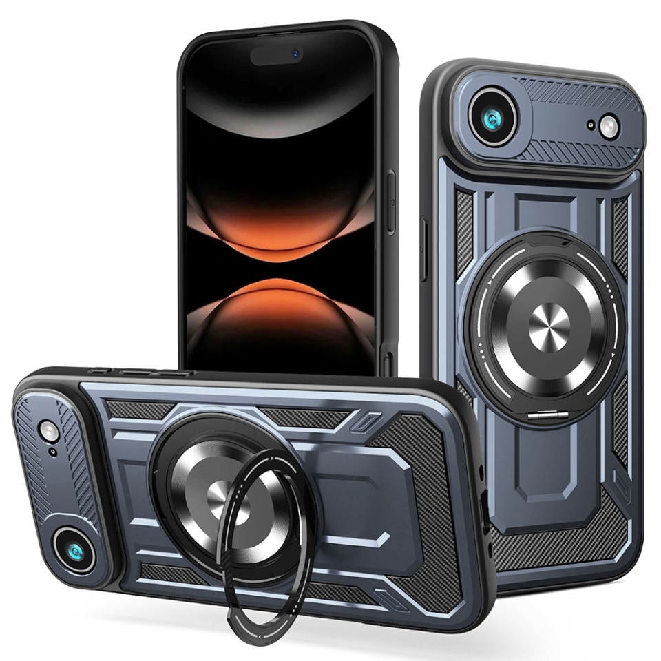 Husa pentru iPhone 17 Air, SKYDDAR INNOVATION, RuggedCam, Inel magnetic antisoc, set cu sticker, Albastru