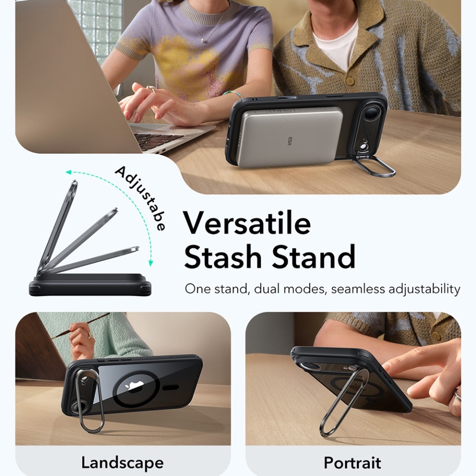 Husa pentru iPhone 17 Air, slim, ESR Classic Hybrid HaloLock Kickstand, Negru/transparenta - 1 | YEO