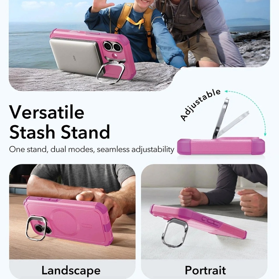 Husa pentru iPhone 17, ESR Cyber Armor Kickstand, Roz - 4 | YEO