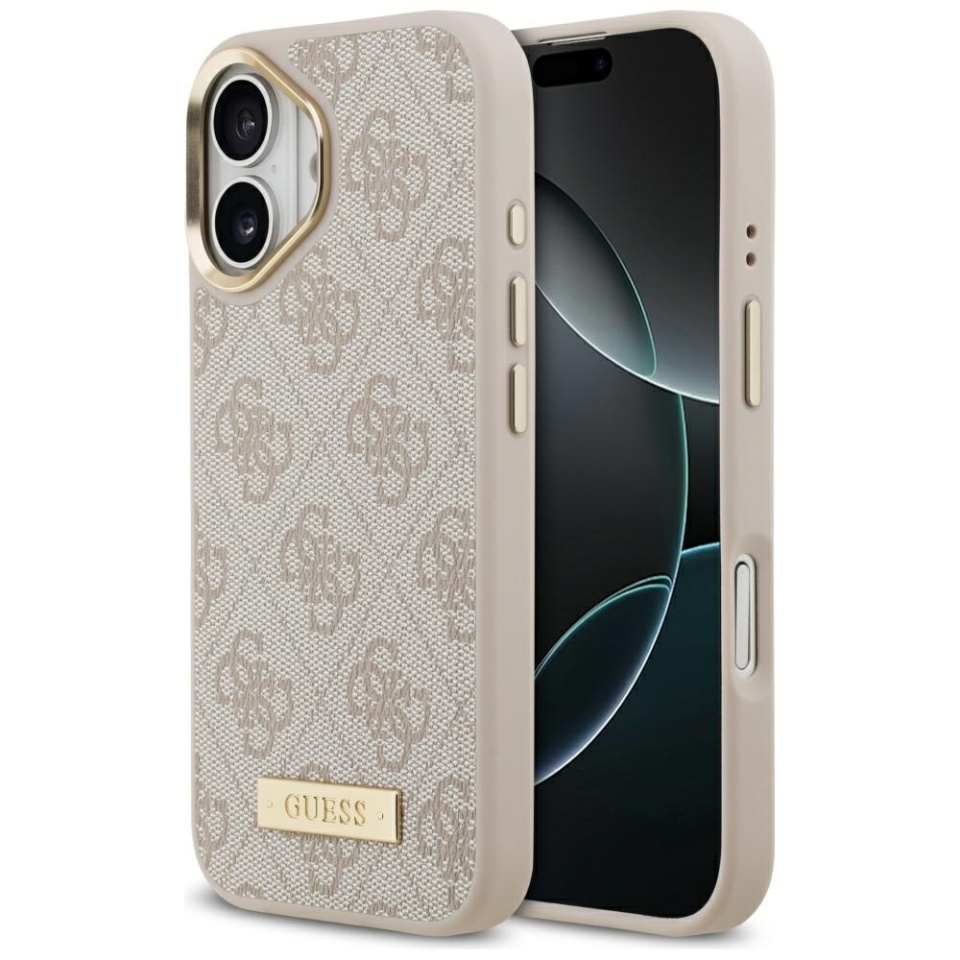 Husa pentru iPhone 17, Guess, Hardcase 4G Logo Plate MagSafe, Roz