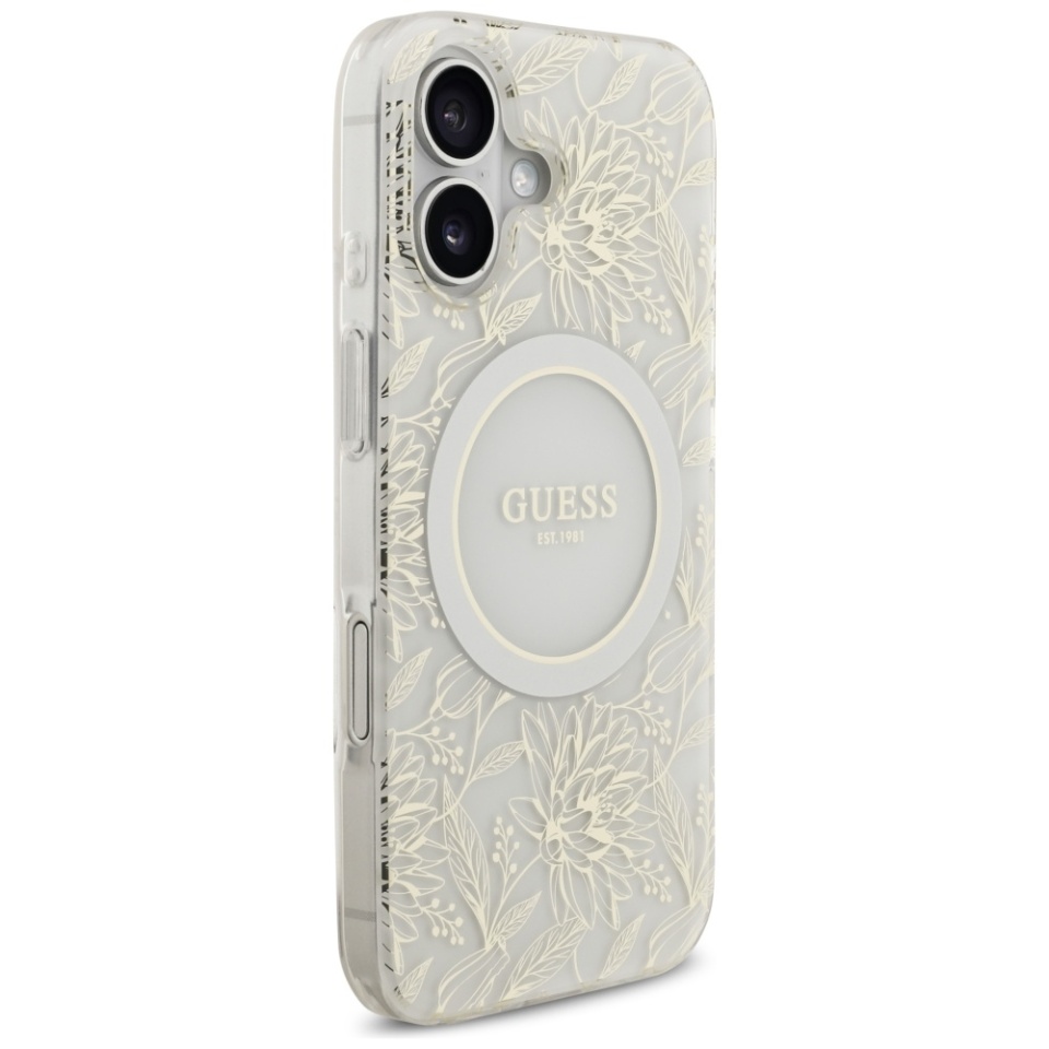Husa pentru iPhone 17, IML Flowers with Pearl Strap MagSafe, Guess - Alb - 2 | YEO