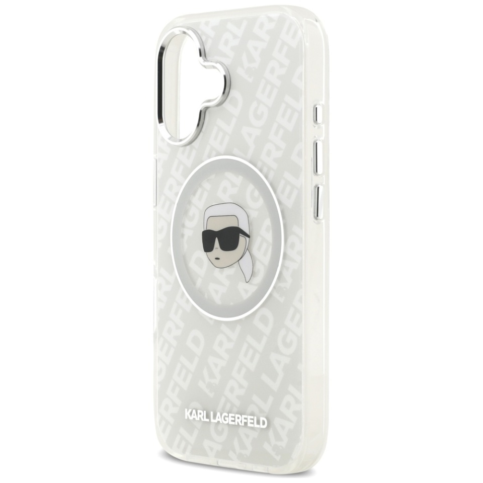 Husa pentru iPhone 17, IML Glitter K&C Heads Logo MagSafe, Clear Mono Karl&Choupette - 5