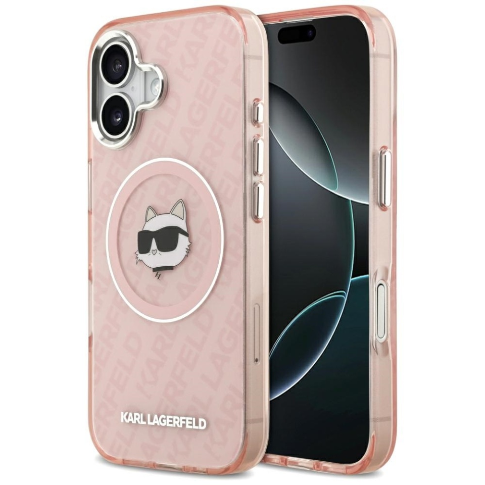 Husa pentru iPhone 17, IML Glitter K&C Heads Logo MagSafe, Clear Mono Karl&Choupette