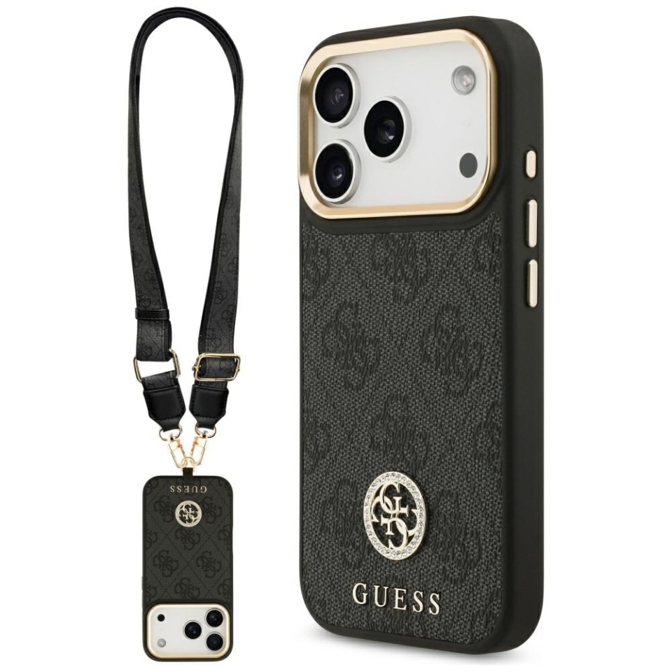 Husa pentru iPhone 17 Pro, 4G Strass Logo with Big Strap Metal Button MagSafe, Protectie Slim, Negru