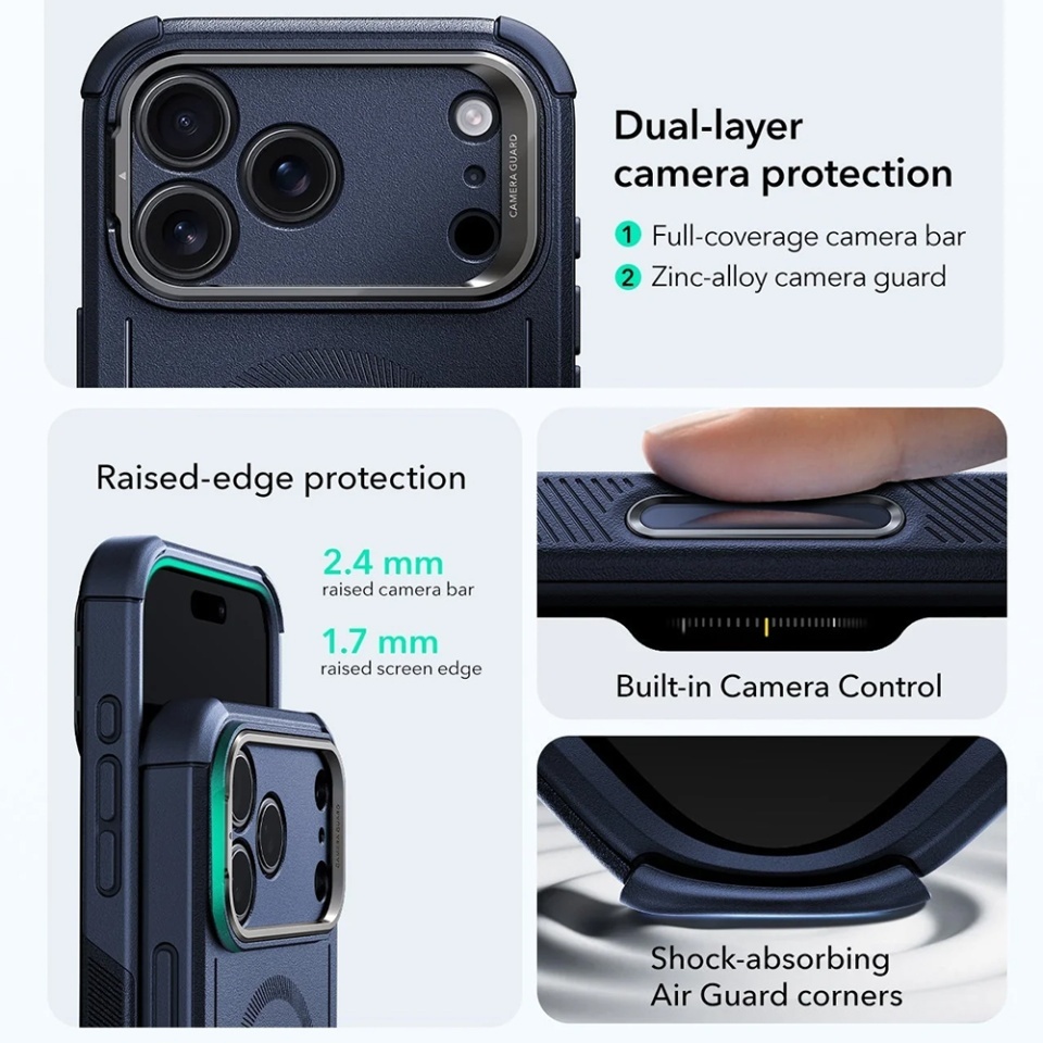 Husa pentru iPhone 17 Pro, ESR Cyber Armor Kickstand, Albastru - 2 | YEO