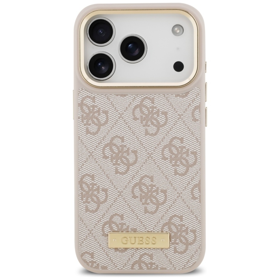 Husa pentru iPhone 17 Pro, Guess, Hardcase 4G Logo Plate MagSafe, Roz - 1 | YEO