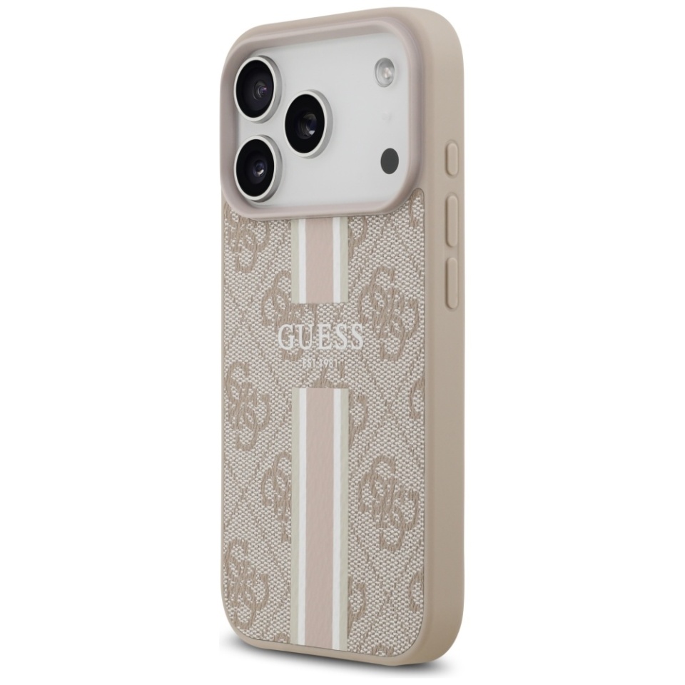 Husa pentru iPhone 17 Pro, Guess Printed Stripes MagSafe, Roz - 2 | YEO