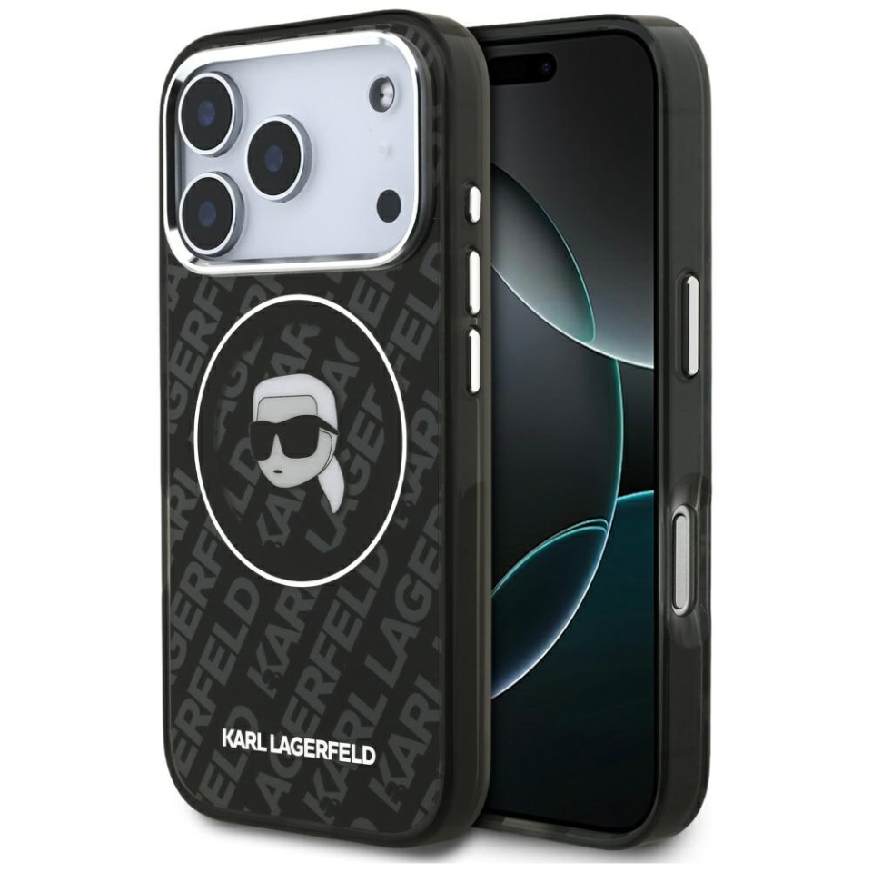 Husa pentru iPhone 17 Pro, IML Glitter K&C Heads Logo MagSafe, Clear Mono Karl&Choupette