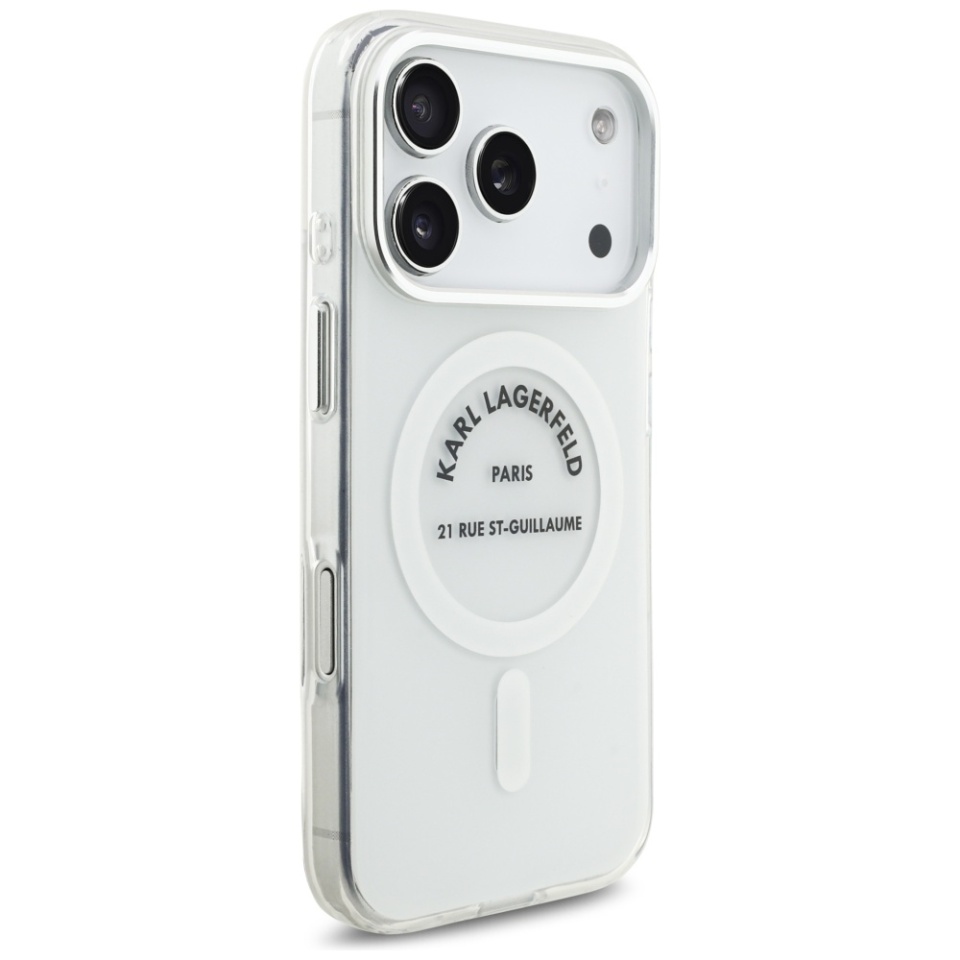 Husa pentru iPhone 17 Pro, IML Glitter K&C Heads Logo MagSafe, Clear Mono Karl&Choupette - 2 | YEO