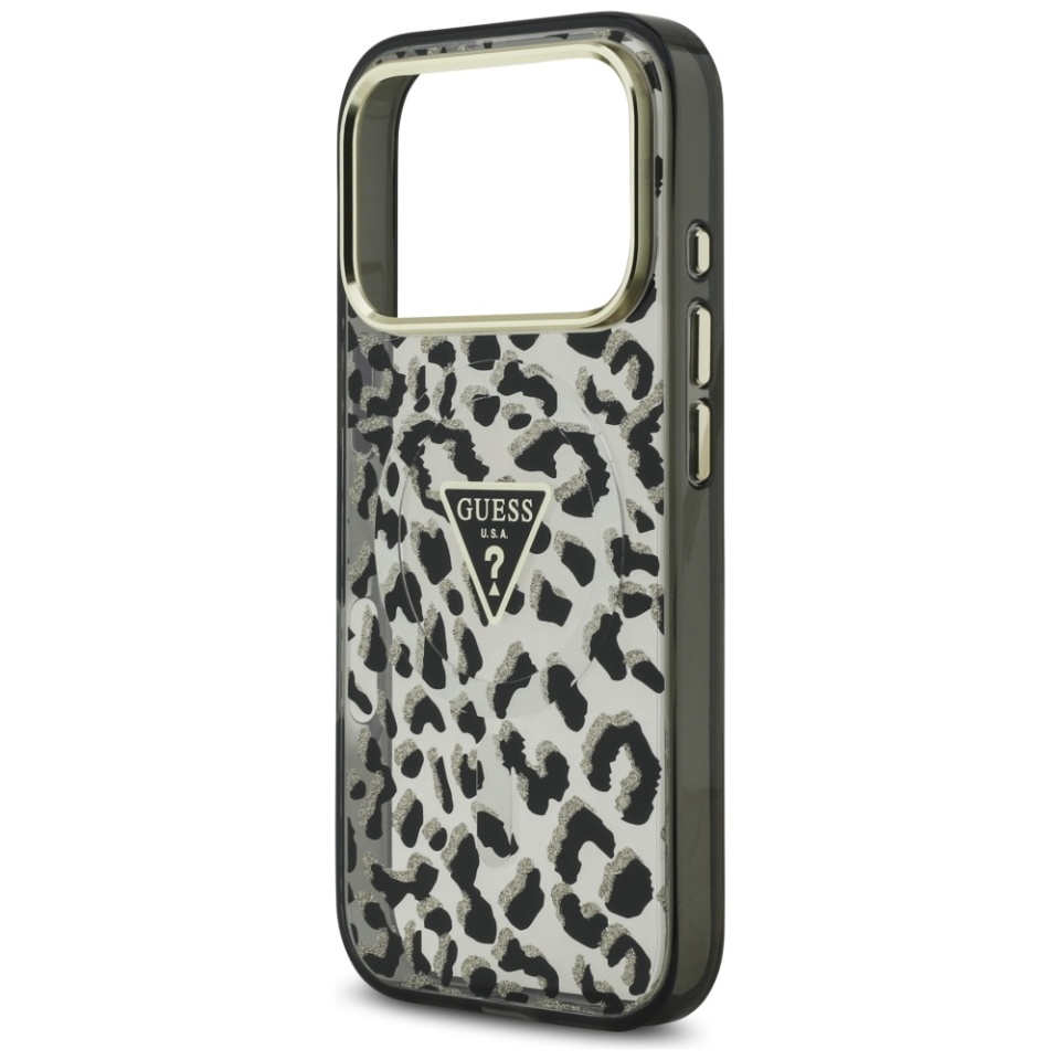 Husa pentru iPhone 17 Pro, Leopard Glitter MagSafe, Guess, Negru - 3 | YEO