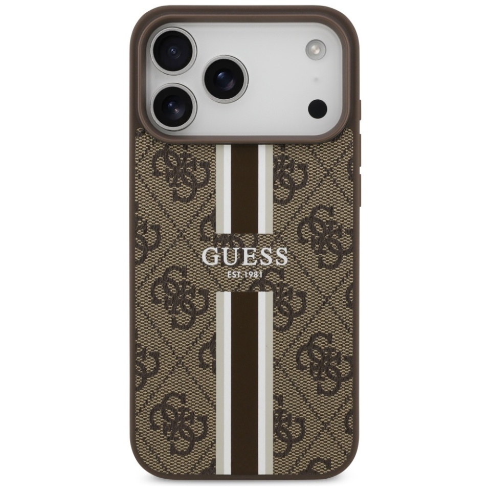 Husa pentru iPhone 17 Pro Max, Guess Printed Stripes MagSafe, Maro - 1 | YEO