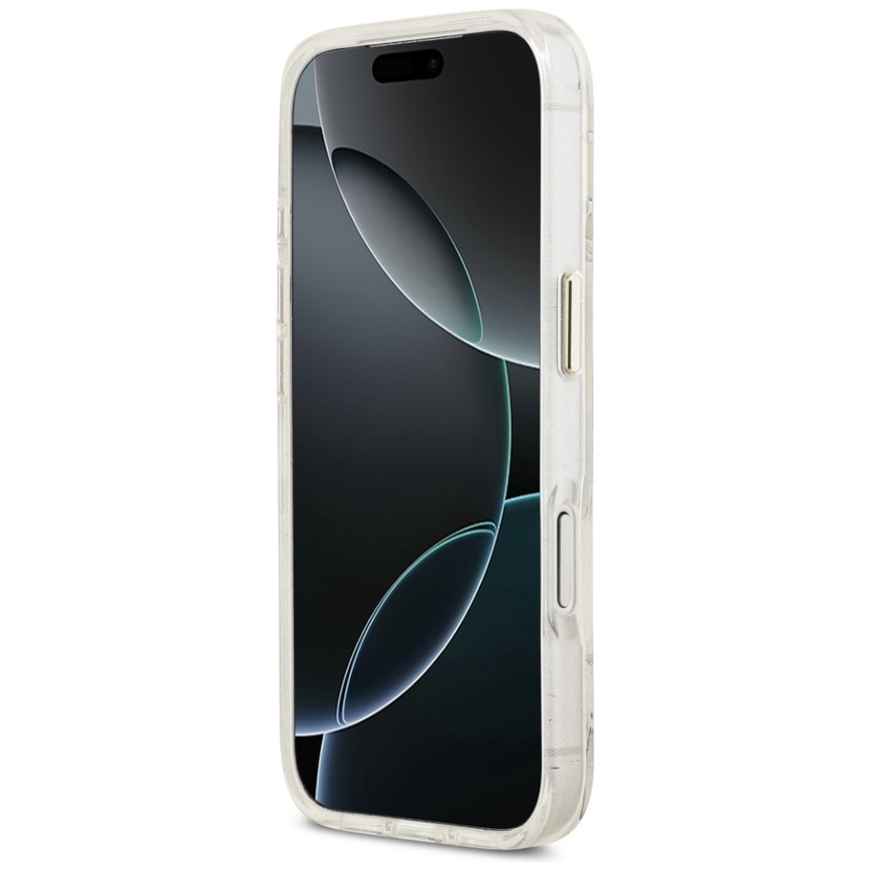 Husa pentru iPhone 17 Pro Max, IML Flowers with Pearl Strap MagSafe, Guess - Alb - 5