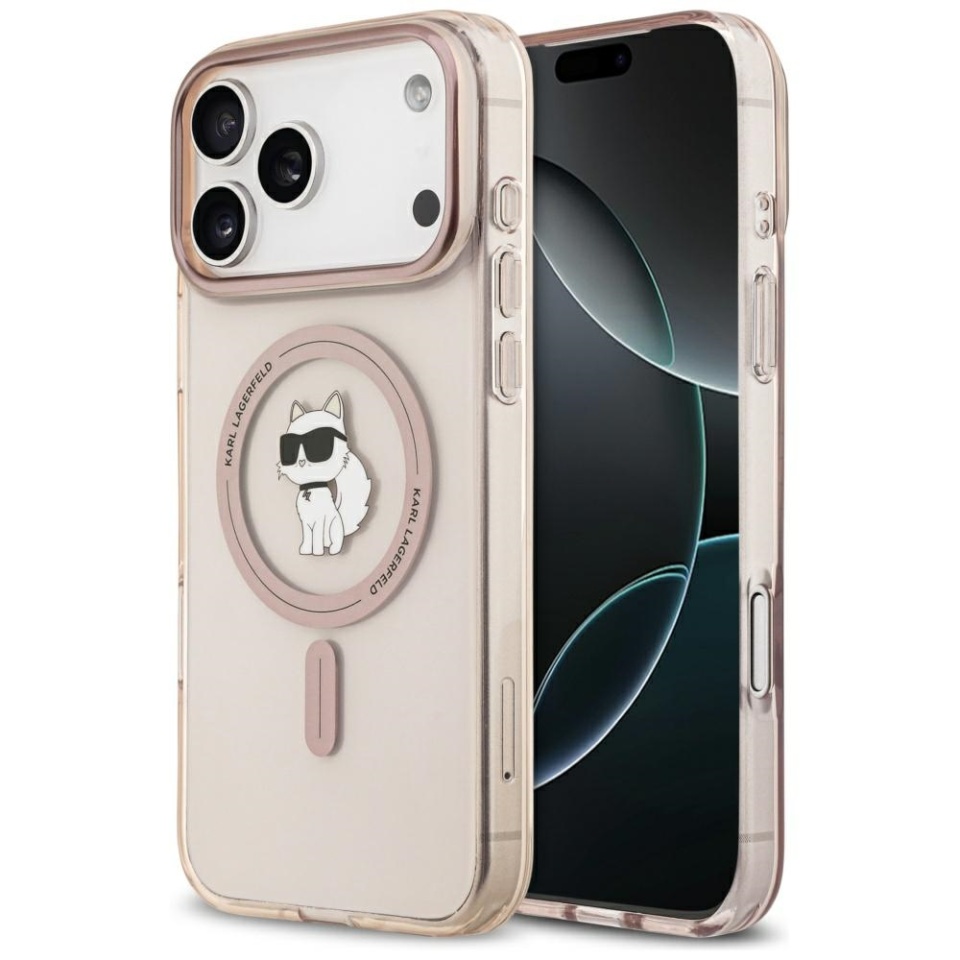 Husa pentru iPhone 17 Pro Max, IML Glitter K&C Heads Logo MagSafe, Clear Mono Karl&Choupette