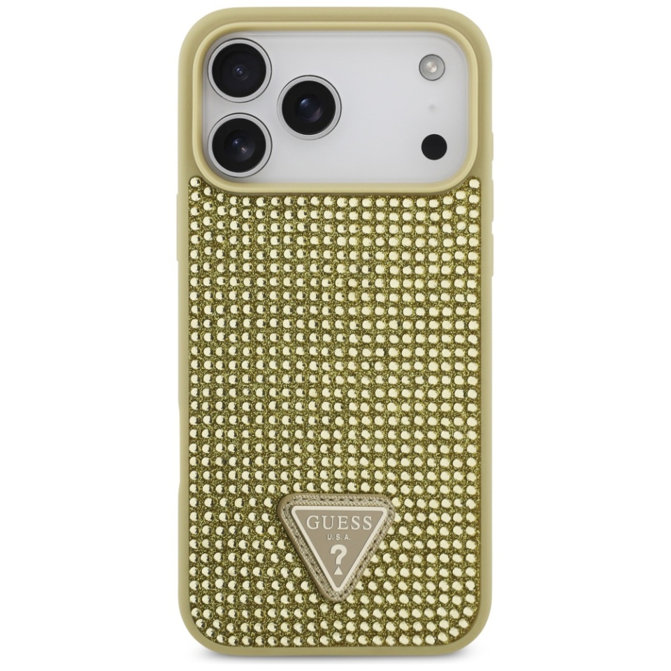 Husa pentru iPhone 17 Pro Max, Rhinestone Triangle, Guess, Auriu - 1 | YEO