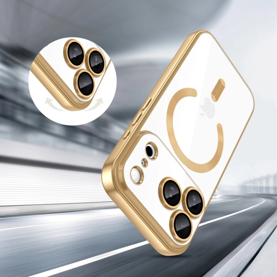 Husa pentru iPhone 17 Pro Max, SKYDDAR INNOVATION, Luxury Shield Magsafe, Protectie Antisoc, set cu sticker, Auriu - 3 | YEO