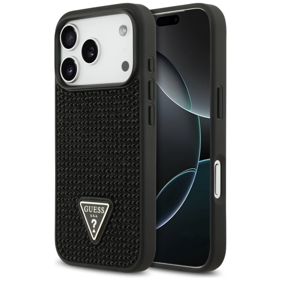 Husa pentru iPhone 17 Pro, Rhinestone Triangle, Guess, Negru