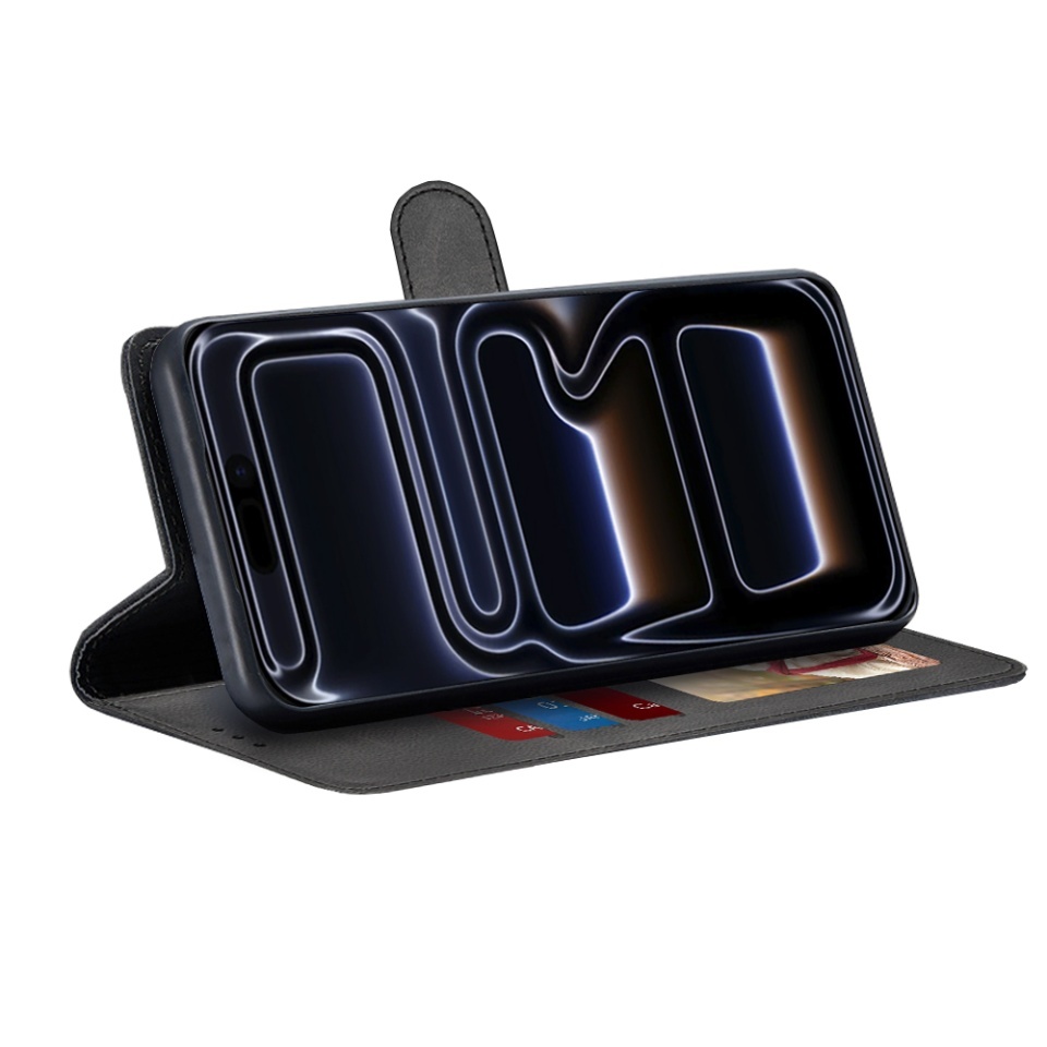 Husa pentru iPhone 17 Pro, SKYDDAR INNOVATION, Diary Book, tip carte, cu Portofel Interior, Antisoc, Negru, set cu sticker - 3 | YEO