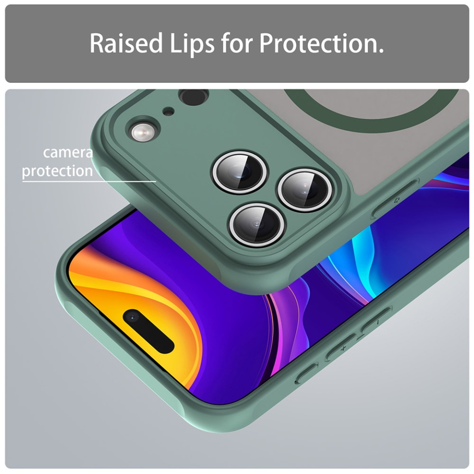 Husa pentru iPhone 17 Pro, SKYDDAR INNOVATION, HaloFrost MagSafe II, Antisoc, set cu sticker, Verde - 3 | YEO