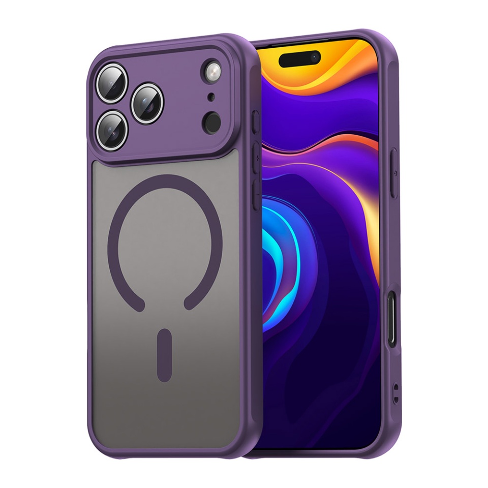 Husa pentru iPhone 17 Pro, SKYDDAR INNOVATION, HaloFrost MagSafe II, Antisoc, set cu sticker, Mov - 1 | YEO