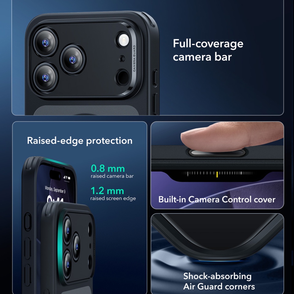 Husa pentru iPhone 17 Pro, slim, ESR Classic Hybrid HaloLock, Negru frost - 3 | YEO