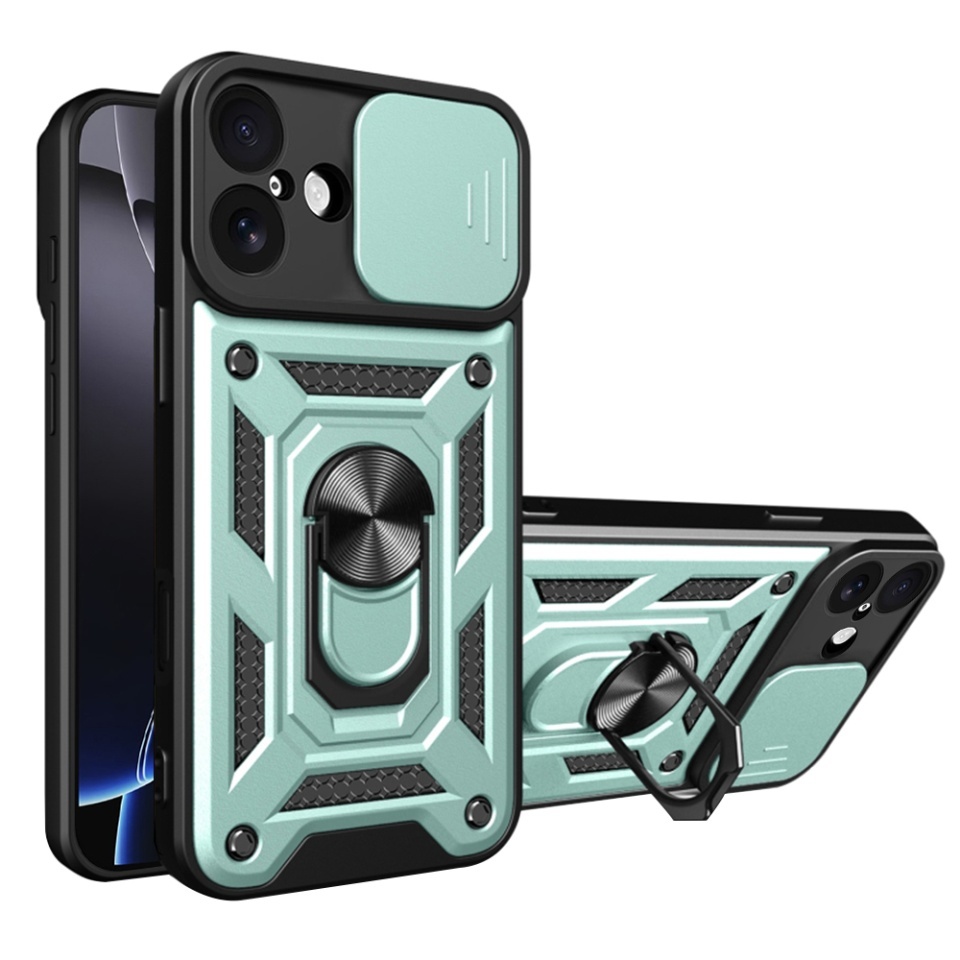 Husa pentru iPhone 17, SKYDDAR INNOVATION, CamShield, Inel magnetic, set cu sticker, Verde