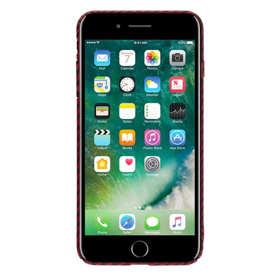 Husa pentru iPhone 8 Plus / 7 Plus, Finisaj Premium cu Textura de Carbon, Design Elegant, SKDR CarbonFlex - Rosu - 1 | YEO