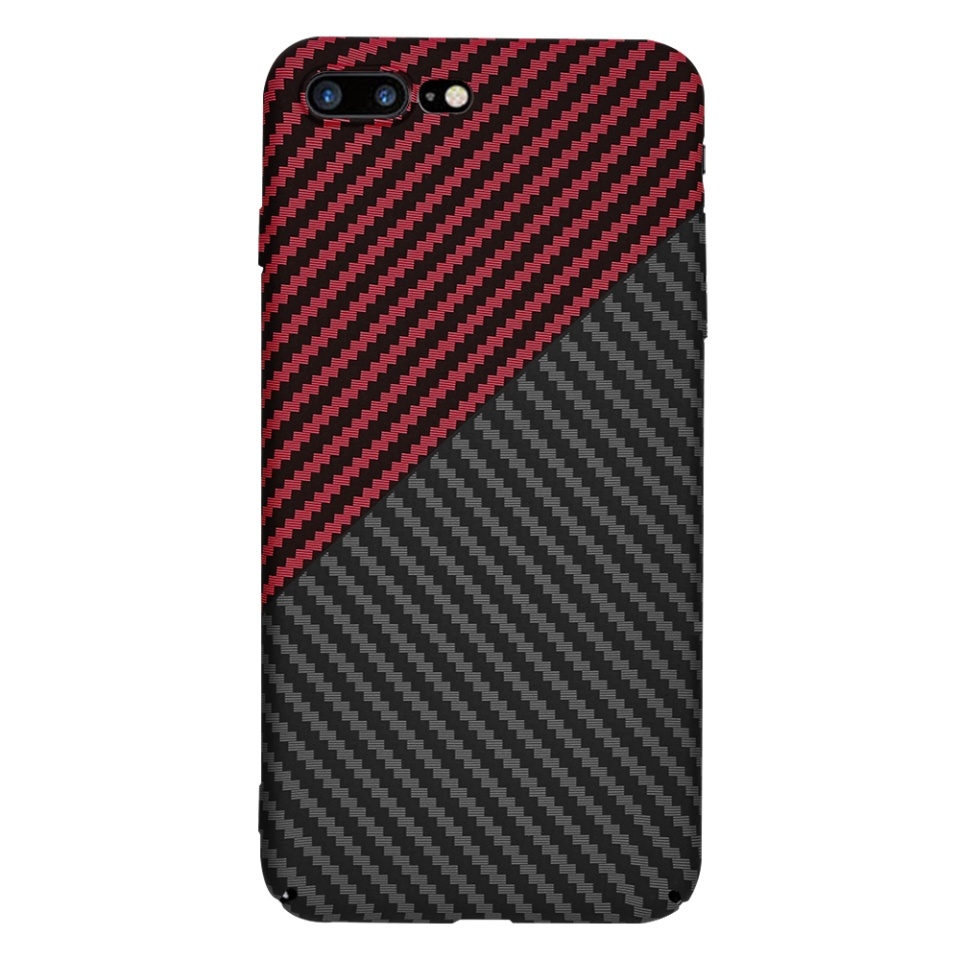 Husa pentru iPhone 8 Plus / 7 Plus, SKYDDAR INNOVATION, textura carbon, Carbonite FiberShell, set cu sticker, Rosu inchis, - 2 | YEO