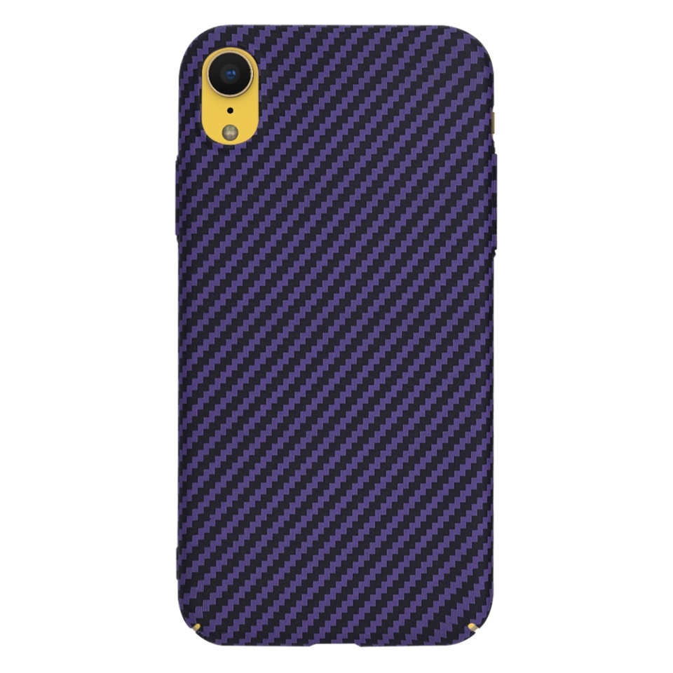 Husa pentru iPhone XR, SKYDDAR INNOVATION, textura carbon, Carbonite FiberShell, set cu sticker, Mov, - 2 | YEO