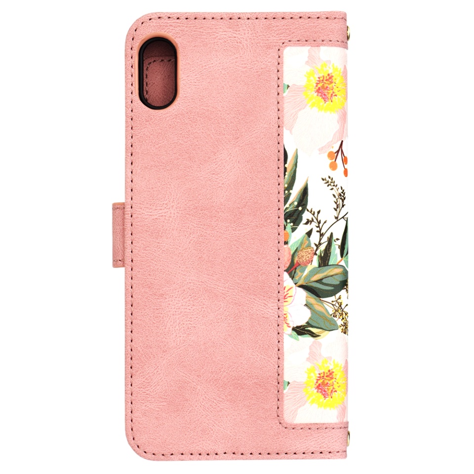 Husa pentru iPhone XS Max din Piele Ecologică cu Design Floral, Protecție 360°, Stand Integrat, Buzunare pentru Carduri, SKDR Floral Wallet - Roz - 3 | YEO