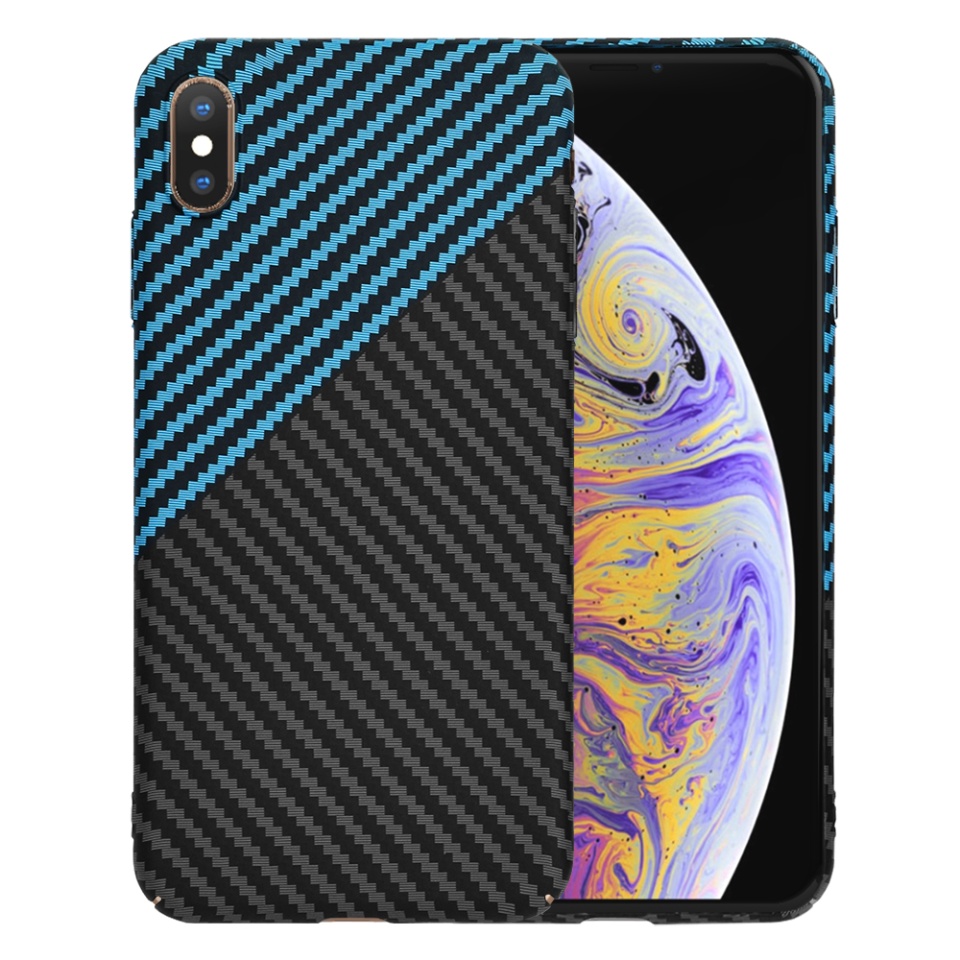 Husa pentru iPhone XS Max, Finisaj Premium cu Textura de Carbon, Design Elegant, SKDR CarbonFlex - Bleu