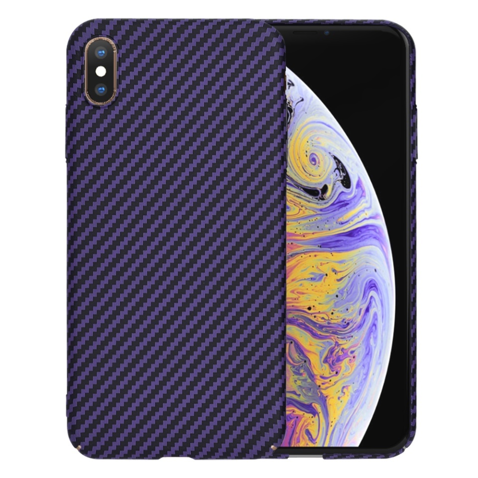 Husa pentru iPhone XS Max, SKYDDAR INNOVATION, textura carbon, Carbonite FiberShell, set cu sticker, Mov,