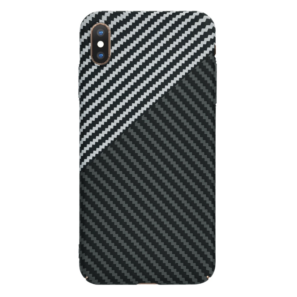 Husa pentru iPhone XS Max, SKYDDAR INNOVATION, textura carbon, Carbonite FiberShell, set cu sticker, Gri, - 2 | YEO