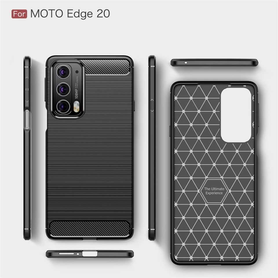 Husa pentru Motorola Edge 20, SKYDDAR INNOVATION, Carbon Silicone, din Silicon Slim, cu textura Fibra Carbon, set cu sticker, Negru - 6