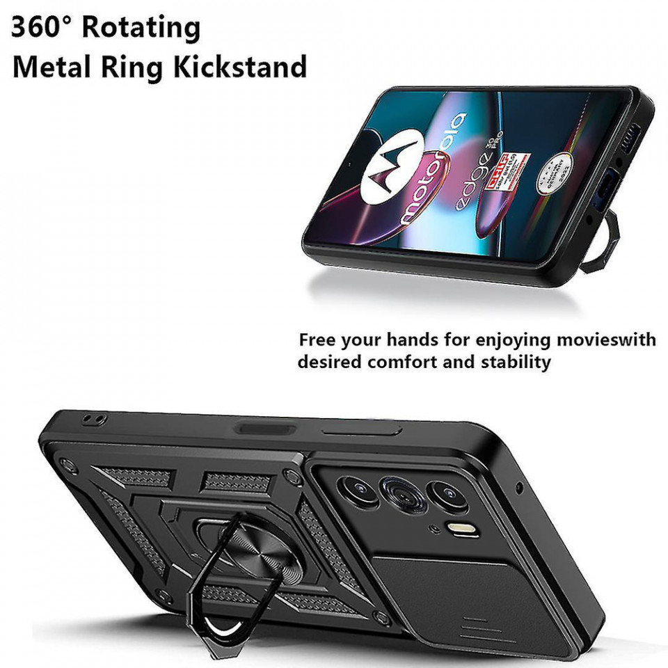 Husa pentru Motorola Edge 30 Pro cu inel magnetic si protectie camera Skyddar CamShield - Negru - 2 | YEO