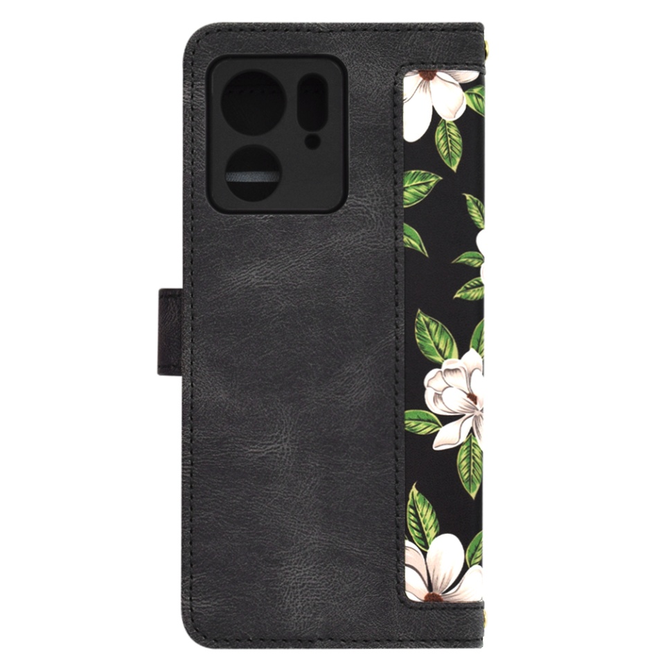 Husa pentru Motorola Edge 40 / Edge (2023) din Piele Ecologică cu Design Floral, Protecție 360°, Stand Integrat, Buzunare pentru Carduri, SKDR Floral Wallet - Negru - 3 | YEO