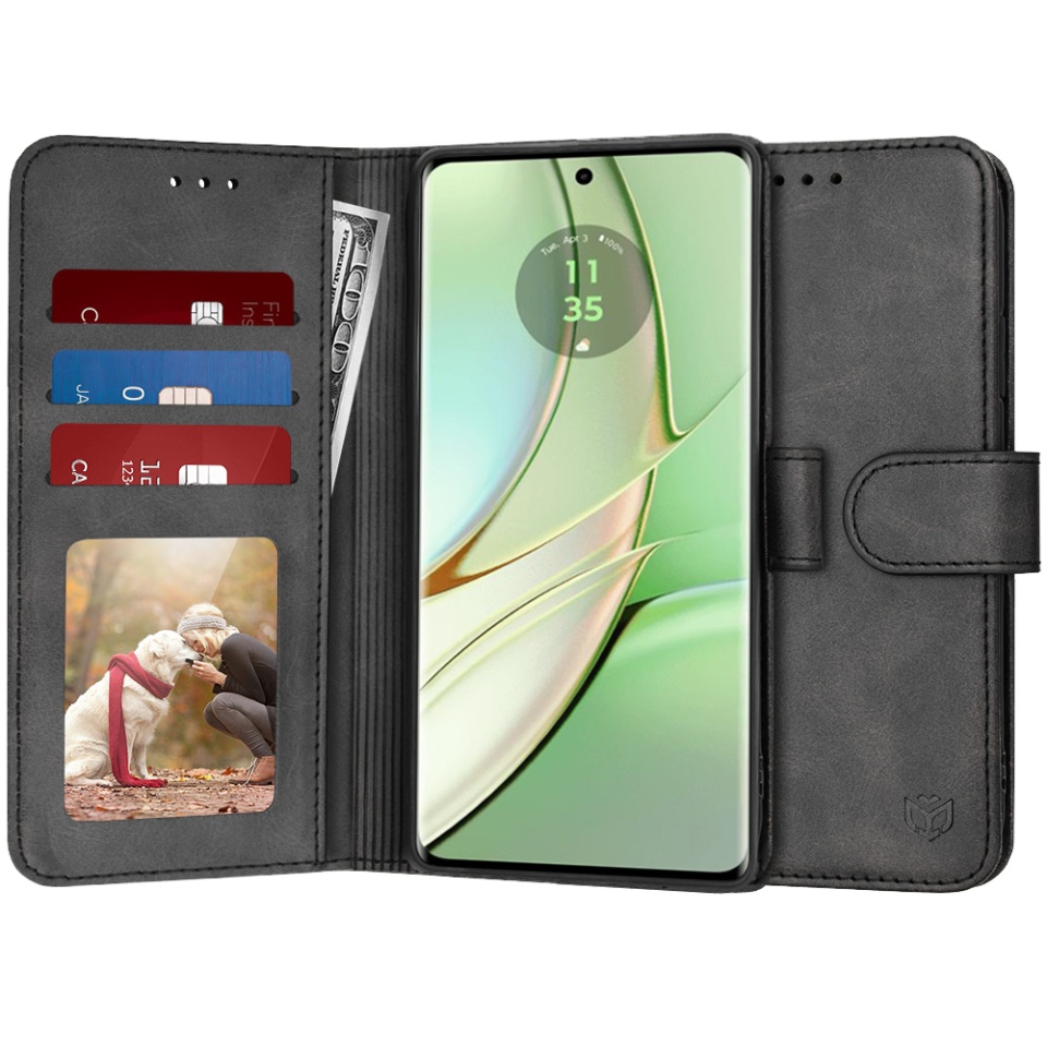 Husa pentru Motorola Edge 40 / Edge (2023), SKYDDAR INNOVATION, Diary Book, tip carte, cu Portofel Interior, Antisoc, Negru, set cu sticker