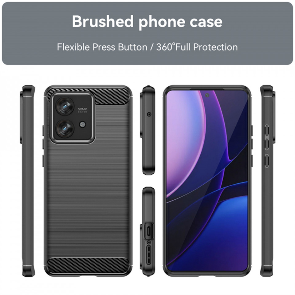 Husa pentru Motorola Edge 40 Neo din silicon, Slim, cu textura Fibra Carbon - Negru - 2 | YEO