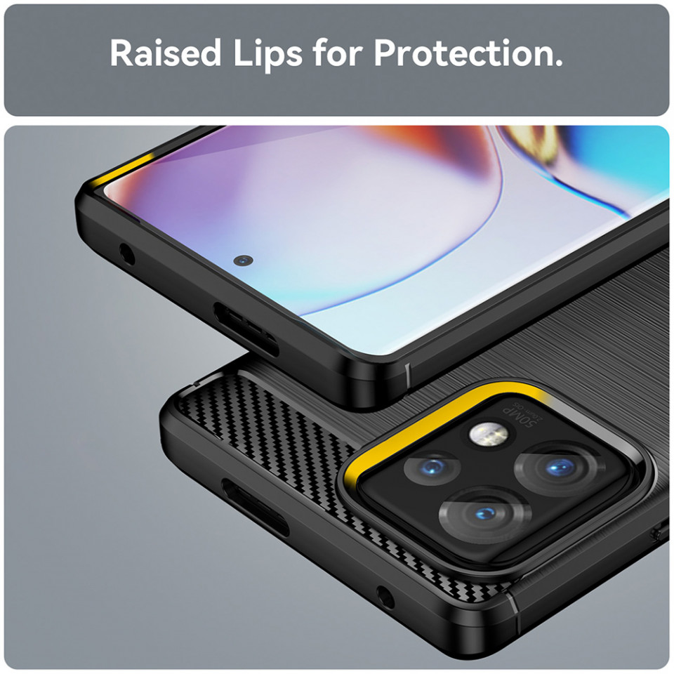 Husa pentru Motorola Edge 40 Pro din silicon, Slim, cu textura Fibra Carbon - Negru - 3 | YEO