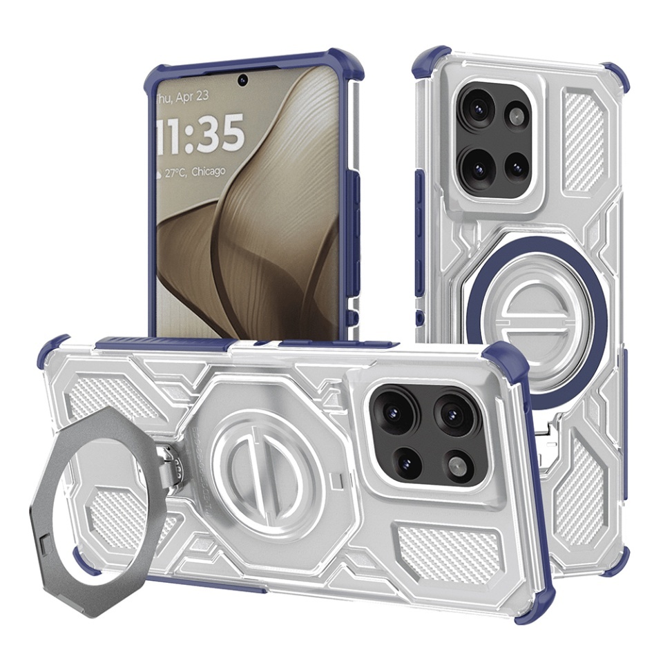 Husa pentru Motorola Edge 50, Antisoc, SKYDDAR INOVATION, Carbon Shield PRO, Magsafe, set cu sticker, Albastru
