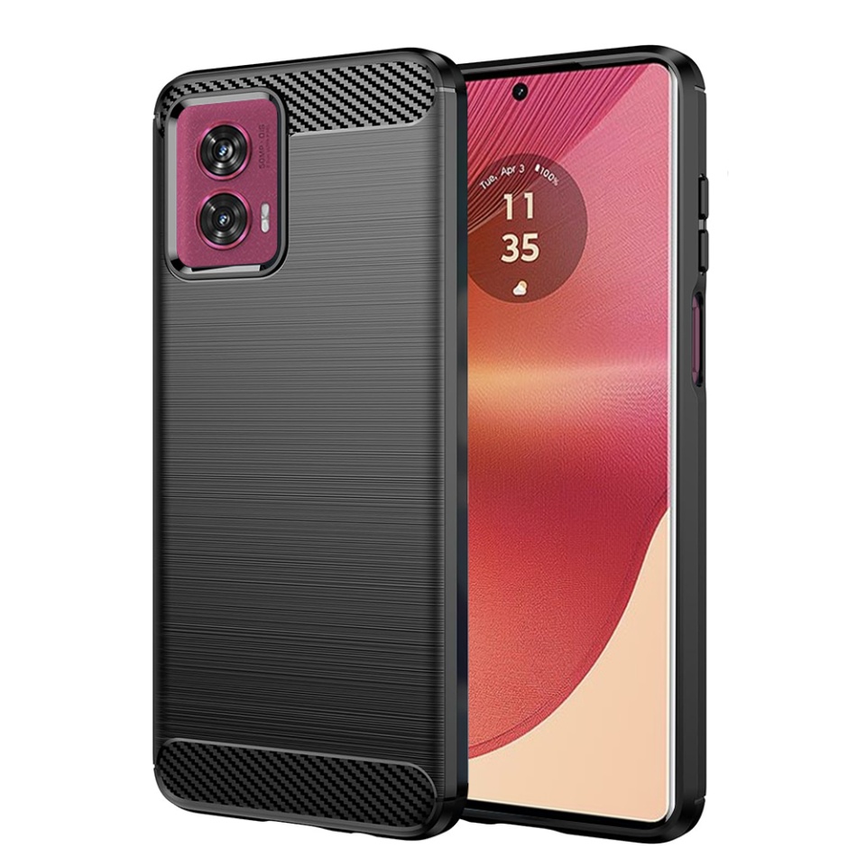 Husa pentru Motorola Edge 50 Fusion, SKYDDAR INNOVATION, Carbon Silicone, din Silicon Slim, cu textura Fibra Carbon, set cu sticker, Negru